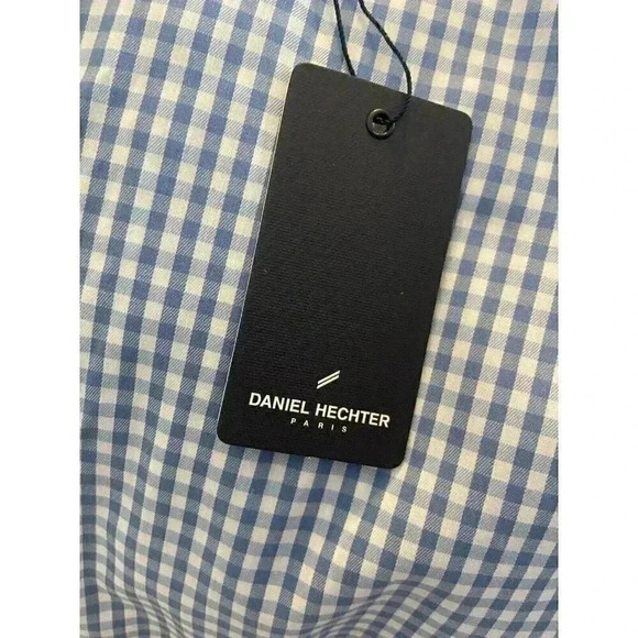 NWT DANIEL HECHTER PARIS Size S Men's Shirt Blue & White Checks Plaid Gingham - Picture 6 of 9